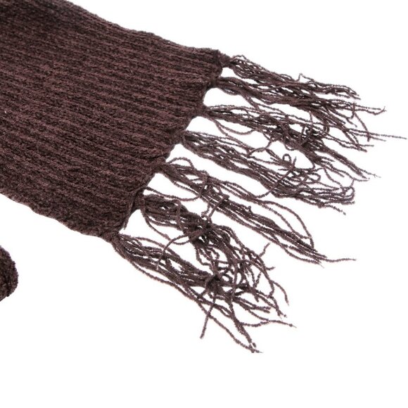 Chenille Tassel Scarf Stretch Soft Brown - Picture 4 of 5